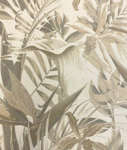 Designer Taupe Grey Beige Tropical Palm Leaves Upholstery Fabric STA 5068