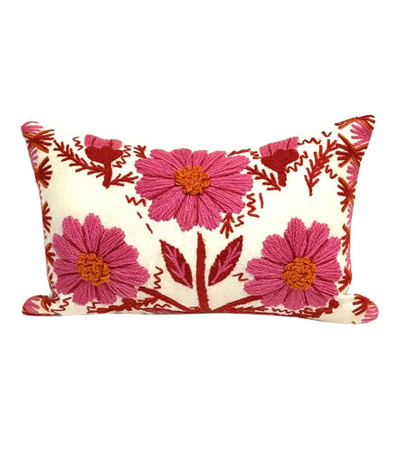 9” X 16” Schumacher Marguerite Embroidery Blossom Lumbar Pillow Cover