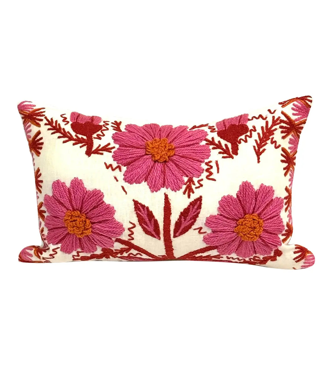 9” X 16” Schumacher Marguerite Embroidery Blossom Lumbar Pillow Cover