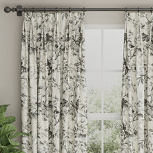 Load image into Gallery viewer, Charcoal Black Grey Ivory Floral Upholstery Fabric