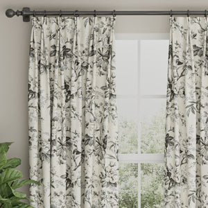 Charcoal Black Grey Ivory Floral Upholstery Fabric