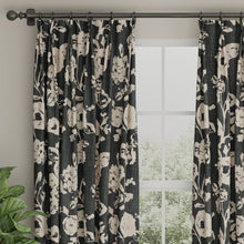 Load image into Gallery viewer, Charcoal Black Ivory Floral Upholstery Fabric