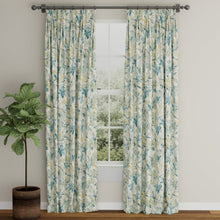Load image into Gallery viewer, Stain Resistant Beige Teal Seafoam Floral Upholstery Drapery Fabric
