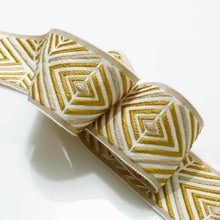 Load image into Gallery viewer, 2.5" Wide Ivory Yellow Gold Beige Geometric Drapery Tape Trim