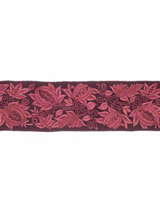 4" Wide Eggplant Plum Rose Floral Embroidered Drapery Tape Trim