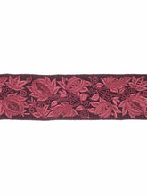 Load image into Gallery viewer, 4&quot; Wide Eggplant Plum Rose Floral Embroidered Drapery Tape Trim