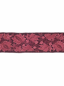 4" Wide Eggplant Plum Rose Floral Embroidered Drapery Tape Trim