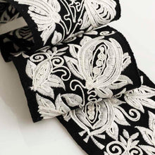 Load image into Gallery viewer, 4&quot; Wide Black White Floral Embroidered Drapery Tape Trim