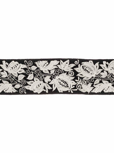 4" Wide Black White Floral Embroidered Drapery Tape Trim