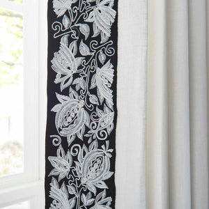 4" Wide Black White Floral Embroidered Drapery Tape Trim