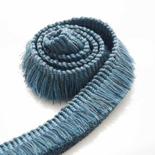 Load image into Gallery viewer, 1.25" Wide Linen Wool Blend French Blue Brush Upholstery Fringe Trim