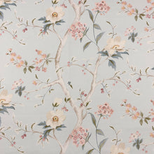 Load image into Gallery viewer, Blue Green Blush Pink Cream Floral Cotton Sateen Upholstery Drapery Fabric