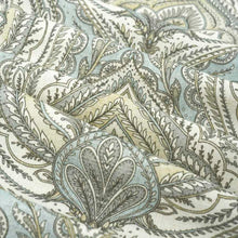 Load image into Gallery viewer, Cotton Aqua Blue Grey White Beige Damask Print Upholstery Drapery Fabric