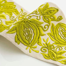 Load image into Gallery viewer, 4" Wide Cream Chartreuse Green Floral Embroidered Drapery Tape Trim