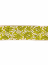 Load image into Gallery viewer, 4" Wide Cream Chartreuse Green Floral Embroidered Drapery Tape Trim