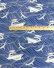Load image into Gallery viewer, 1.8 Yard Designer Cotton White Blue Nautical Boat Upholstery Drapery Fabric STA 5014