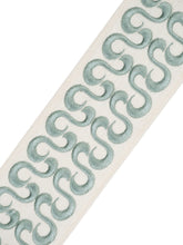 Load image into Gallery viewer, 2.75&quot; Wide Ivory Seafoam Aqua Blue Embroidered Drapery Tape Trim