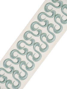 2.75" Wide Ivory Seafoam Aqua Blue Embroidered Drapery Tape Trim