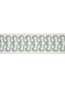 2.75" Wide Ivory Seafoam Aqua Blue Embroidered Drapery Tape Trim
