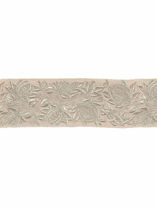 4" Wide Silver Grey Neutral Floral Embroidered Drapery Tape Trim