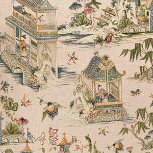 Set of Two Made to Order Thibaut Grand Palace Chinoiserie Side Drapery Panels
