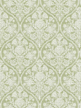 Load image into Gallery viewer, Cotton Linen Green Cream Floral Damask Upholstery Drapery Fabric FB