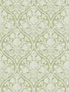 Cotton Linen Green Cream Floral Damask Upholstery Drapery Fabric FB