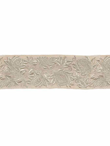 4" Wide Silver Grey Neutral Floral Embroidered Drapery Tape Trim