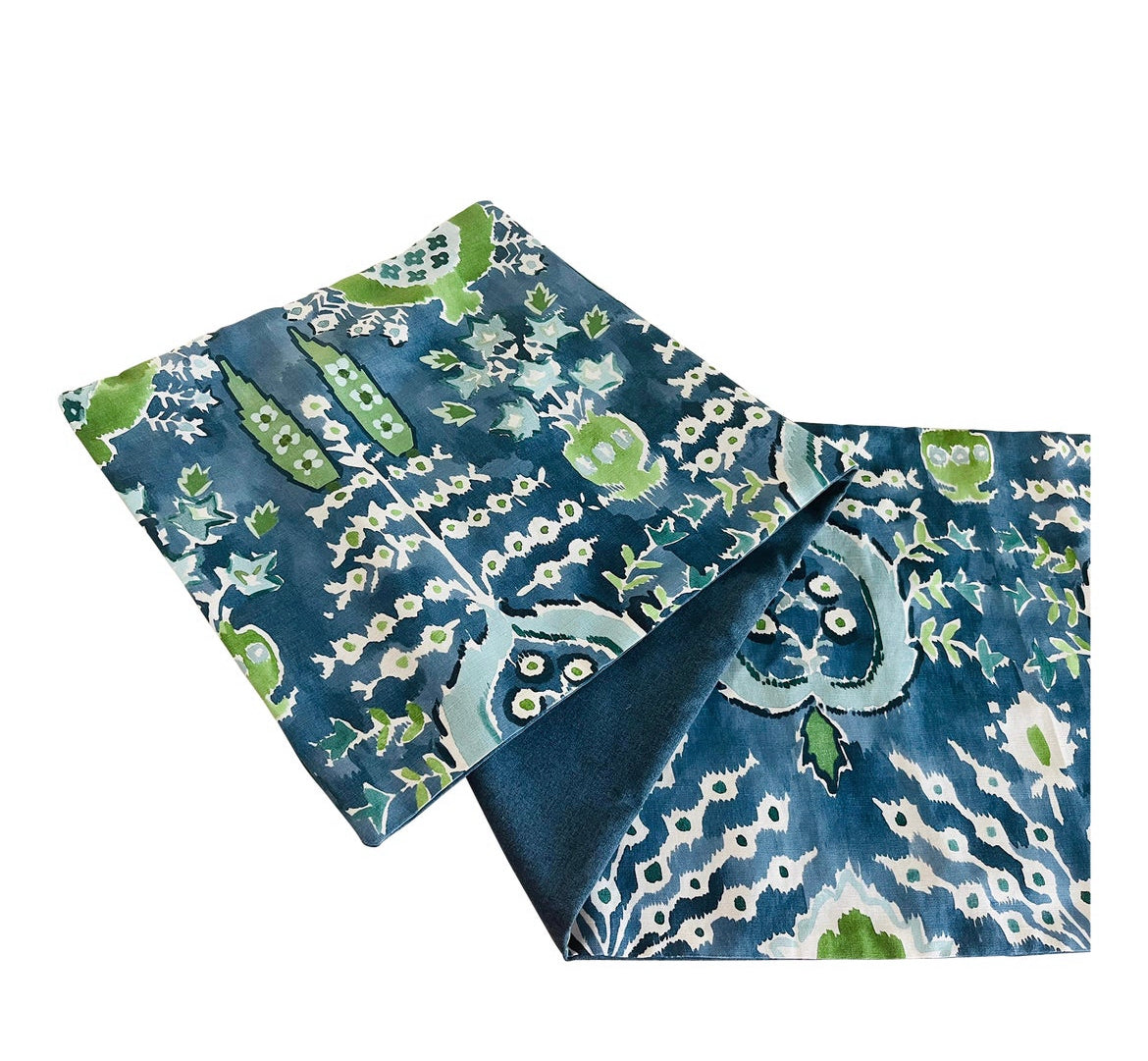 17” x 108” Thibaut Mendoza Suzani Blue & Green on Navy Table or
