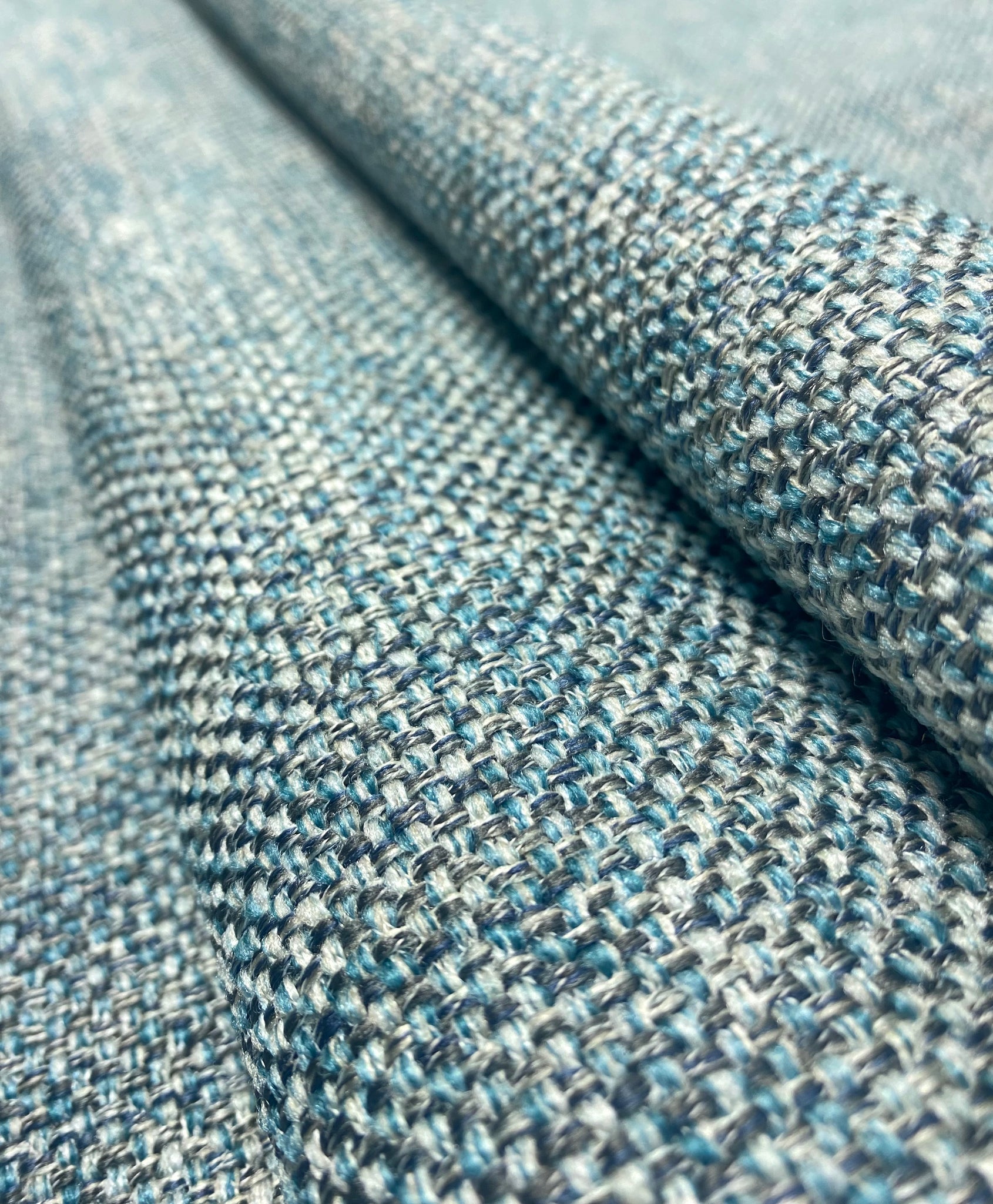 Heavy Duty Textured Small Scale Woven MCM Mid Century Modern Denim French Navy Blue Off White Check Tweed Upholstery Fabric shops CB700-403