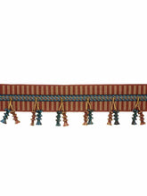 Load image into Gallery viewer, 2.25" Wide Rusty Red Beige Blue Stripe Tassel Fringe Drapery Tape Trim
