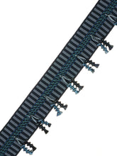 Load image into Gallery viewer, 2.25" Wide Navy Blue Stripe Tassel Fringe Drapery Tape Trim