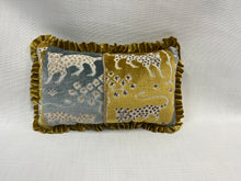 Load image into Gallery viewer, 10” X 16” Schumacher Woodland Leopard in Mineral &amp; Gold Lumbar Pillow With Pleated Trim