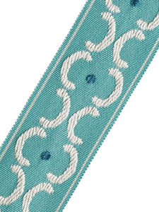1.75" Wide Turquoise Blue Teal Ivory Drapery Tape Trim