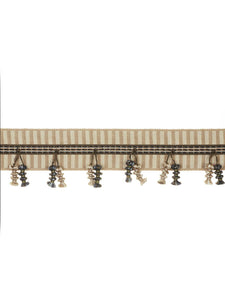 2.25" Wide Beige Grey Cream Stripe Tassel Fringe Drapery Tape Trim