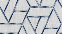 Load image into Gallery viewer, Cotton Cream Navy Blue Geometric Embroidered Drapery Fabric FB