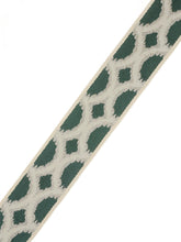 Load image into Gallery viewer, 2.62&quot; Wide Neutral Teal Green Ikat Geometric Drapery Tape Trim