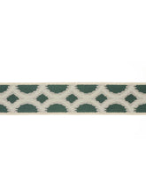 Load image into Gallery viewer, 2.62&quot; Wide Neutral Teal Green Ikat Geometric Drapery Tape Trim