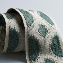 Load image into Gallery viewer, 2.62&quot; Wide Neutral Teal Green Ikat Geometric Drapery Tape Trim
