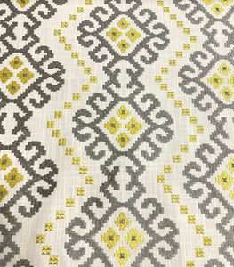 Kravet Design 33316-411 Embroidered Grey Green Chartreuse Ikat Drapery Fabric WHS 5179