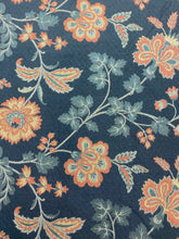 Load image into Gallery viewer, Navy Blue Coral Beige Foral Jacobean Matelasse Upholstery Fabric WHS 4624
