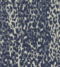 Load image into Gallery viewer, Bella Dura Indoor Outdoor Tiki Animal Pattern Cheetah Navy Blue Light Grey Upholstery Drapery Fabric FB