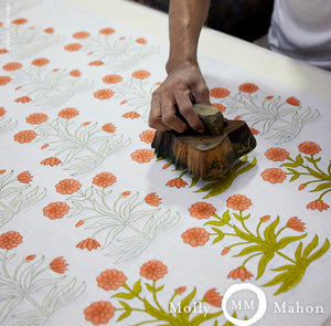 Pair of Custom Made Schumacher Mughal Hand Block Print Pillow Covers - Both Sides