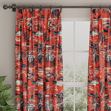 Load image into Gallery viewer, Red Teal Beige Asian Chinoiserie Cotton Drapery Upholstery Fabric