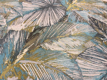 Load image into Gallery viewer, Designer Water Stain Resistant Lime Green Grey Aqua Blue Beige Tropical Botanical Upholstery Fabric