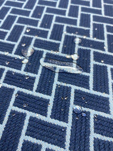 1.4 Yard Remnant Thibaut Cobblestone Marine Stain Resistant Navy Blue Geometric Upholstery Fabric STA 5120