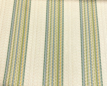 Load image into Gallery viewer, Schumacher Bendita Stripe Indoor Outdoor Leaf Cream Blue Green Yellow Upholstery Fabric STA 5178