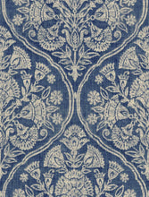 Load image into Gallery viewer, Cotton Linen Navy Blue Beige Floral Damask Upholstery Drapery Fabric FB