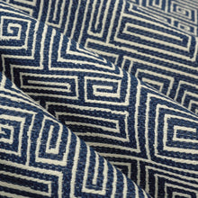 Load image into Gallery viewer, Bella Dura Indoor Outdoor Lido Key Geometric Greek Key Navy Blue Cream Upholstery Drapery Fabric FB
