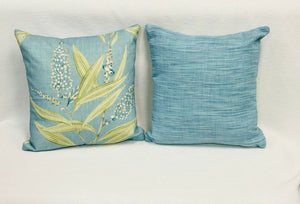 17” X 17” Pillow Cover in Floral Botanical Thibaut Winter Bud in Teal - One Side / Pair